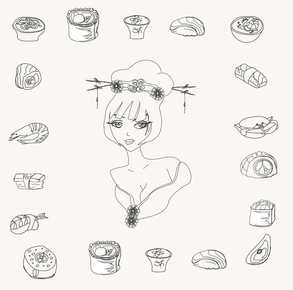 Sushi doodle seti — Stok fotoğraf