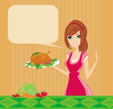 Beautiful lady cooking chicken clipart