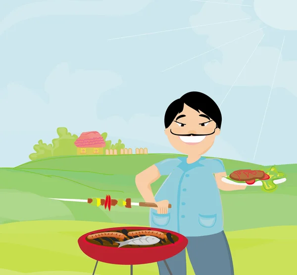 Man koken op zijn barbecue — Stockfoto