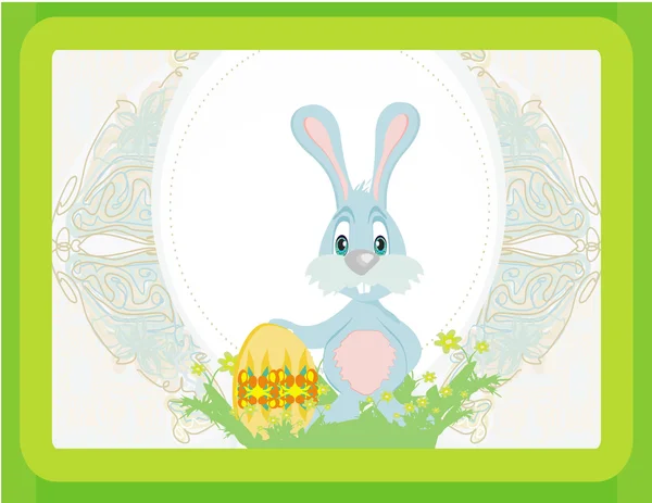 Yumurta taşıyan mutlu Paskalya tavşanı tasviri — Stok fotoğraf