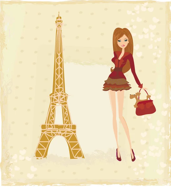 Vackra kvinnor Shopping i Paris kort — Stockfoto