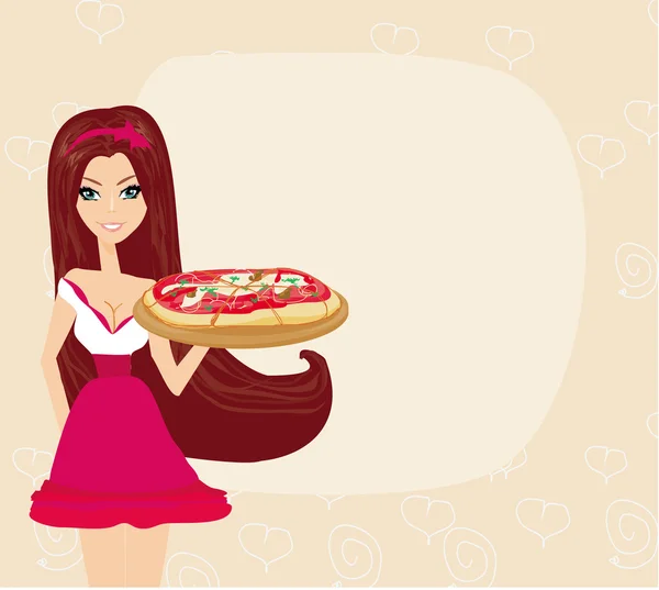 stock image Beautiful woman enjoys pizza