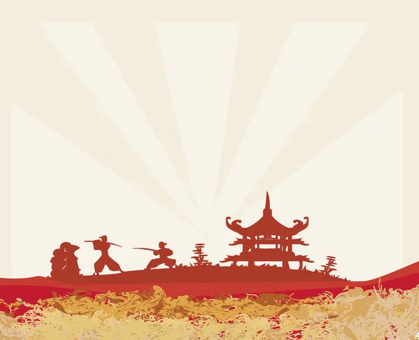 Samurai silhouette in Asian Landscape — Stock Photo, Image