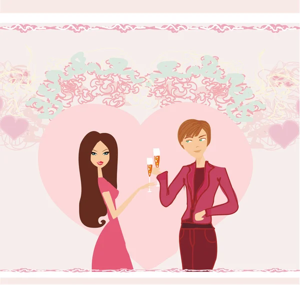 Giovane coppia flirtare e bere champagne — Foto Stock