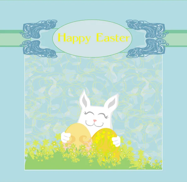 Ilustração de feliz coelho da Páscoa carregando ovo — Fotografia de Stock