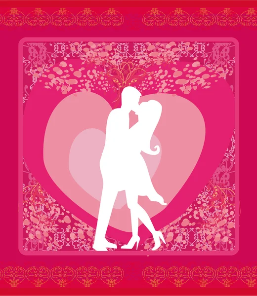 Gratulationskort med siluett av romantiska par — Stockfoto