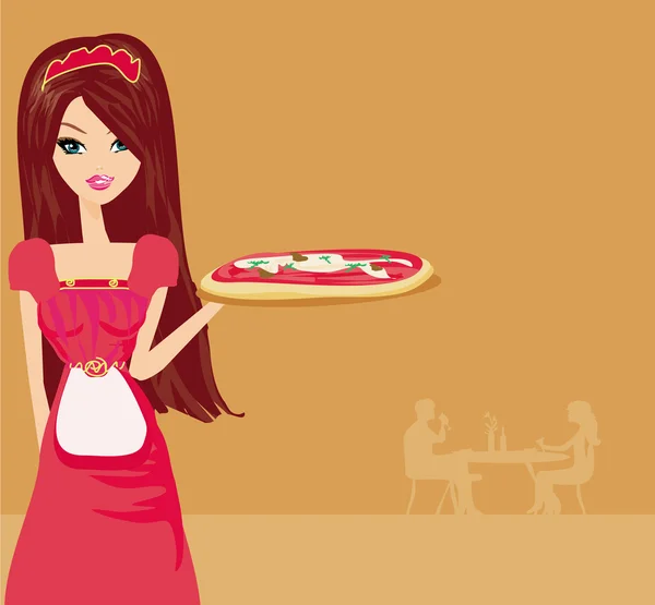 Güzel bir kadın pizzadan hoşlanır. — Stok fotoğraf