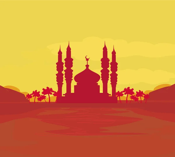Ramadan background - mosque silhouette card — стокове фото