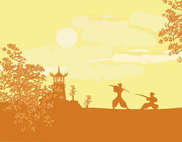 Stock image Samurai silhouette in Asian Landscape