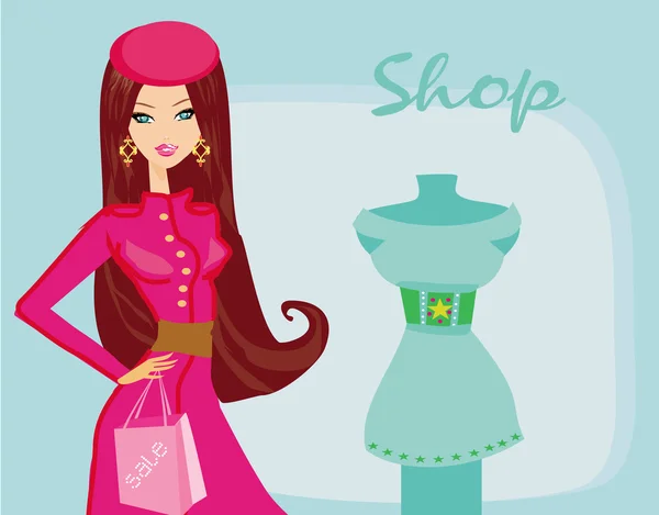 Mode meisje winkelen illustratie — Stockfoto