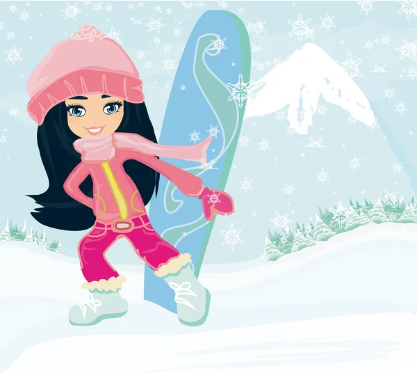 Menina com o snowboard — Fotografia de Stock