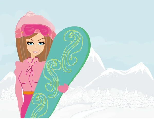 Chica con el snowboard — Foto de Stock