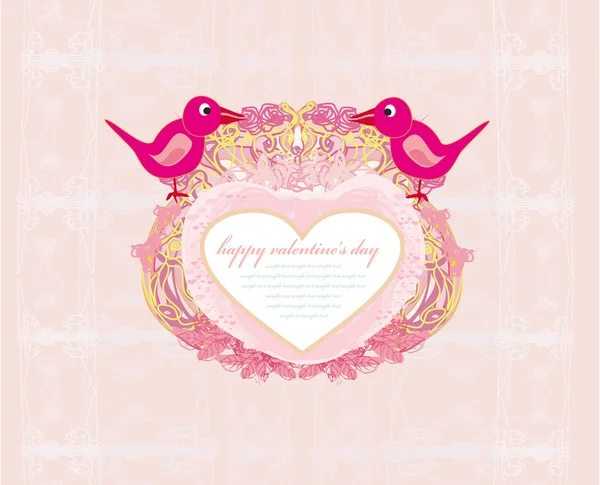 Cartão de saudação dia dos namorados com 2 pássaros de amor doce — Fotografia de Stock