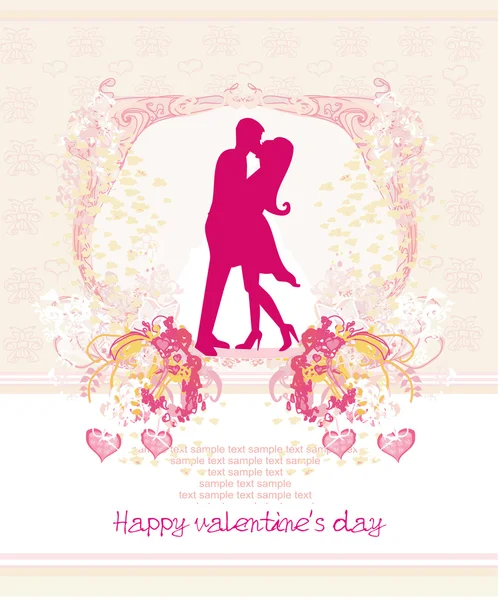 Gratulationskort med siluett av romantiska par — Stockfoto