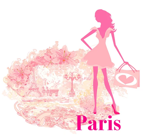 Piękne kobiety Zakupy w Paryżu karty — Zdjęcie stockowe