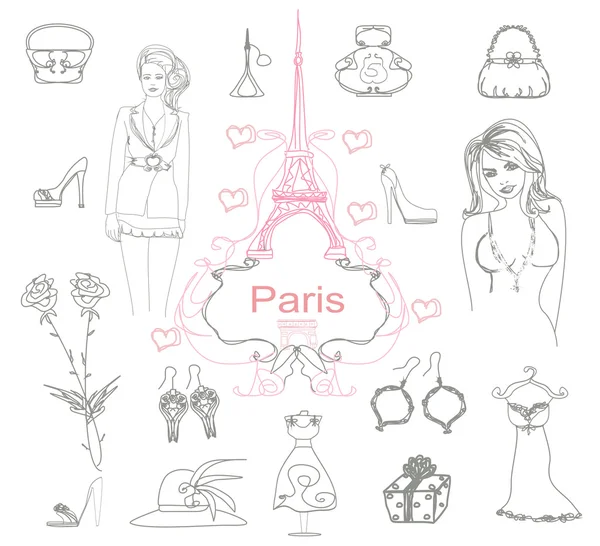 Doodles femininos, Compras em Paris — Fotografia de Stock
