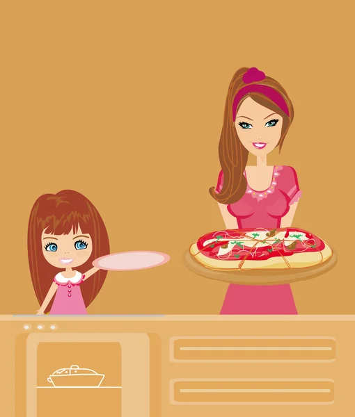Femme au foyer servant la pizza — Photo