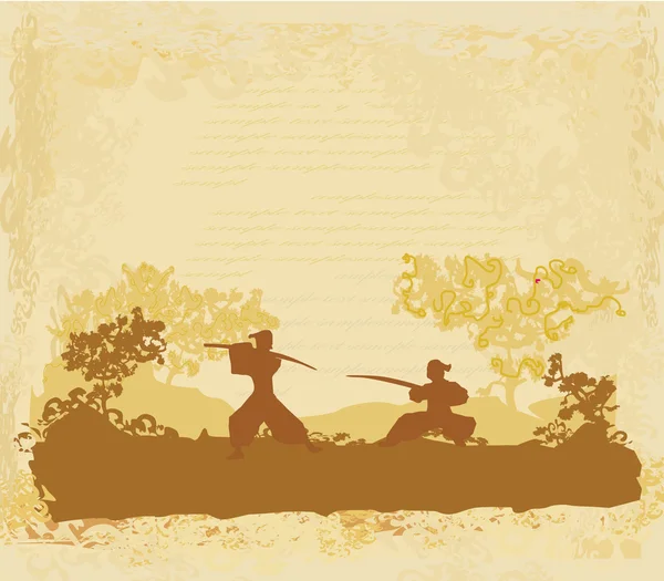 Oud papier met Samurai silhouet — Stockfoto