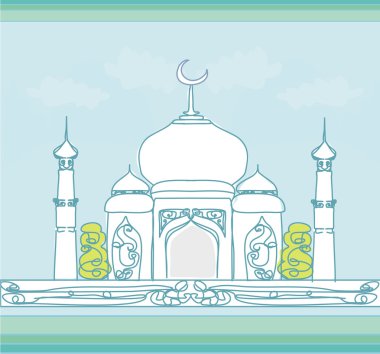 Ramadan background - mosque silhouette card