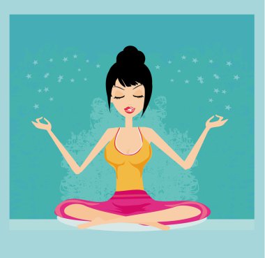 Girl sits and meditates clipart