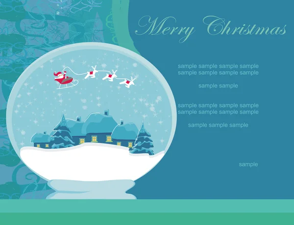 Illustrazione inverno palla festiva con casa e Babbo Natale — Foto Stock