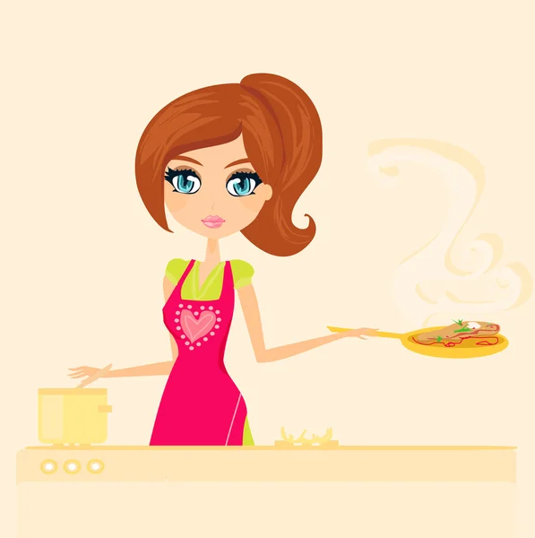 Prachtige huisvrouw koken — Stockfoto