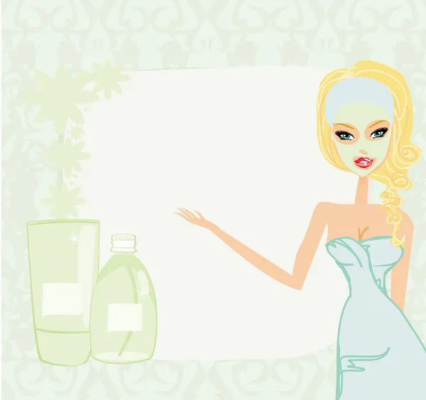 Cute woman applying moisturizer illustration — 图库照片