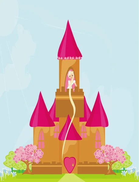 Illustration av prinsessan i tornet väntar på Prince — Stockfoto