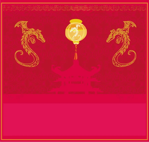 Card of year of the dragon and lanterns — 图库照片