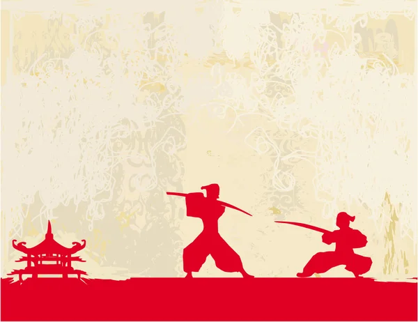 Samurai silhouette in asiatico paesaggio — Foto Stock