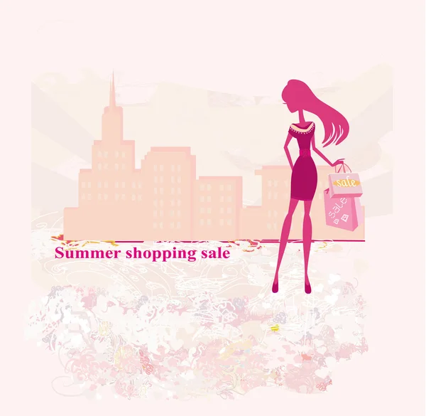 Mode Silhouetten Mädchen Einkaufen in der Stadt — Stockfoto