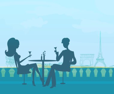 Young couple flirt and drink champagne in Paris clipart