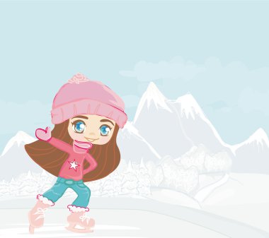 Girl on skates clipart