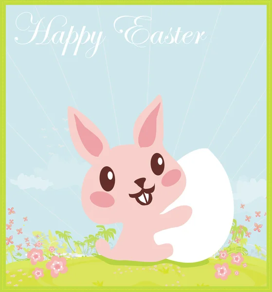 Ilustrace šťastného velikonočního zajíčka nesoucího vejce — Stock fotografie