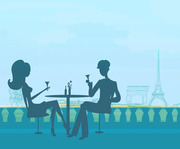 Junges Paar flirtet und trinkt Champagner in Paris — Stockfoto