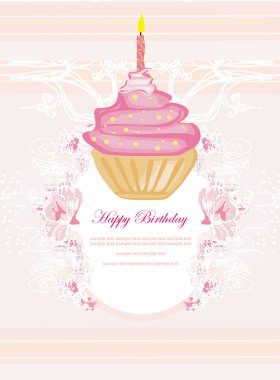 Illustration of cute retro cupcakes card - Happy Birthday Card clipart