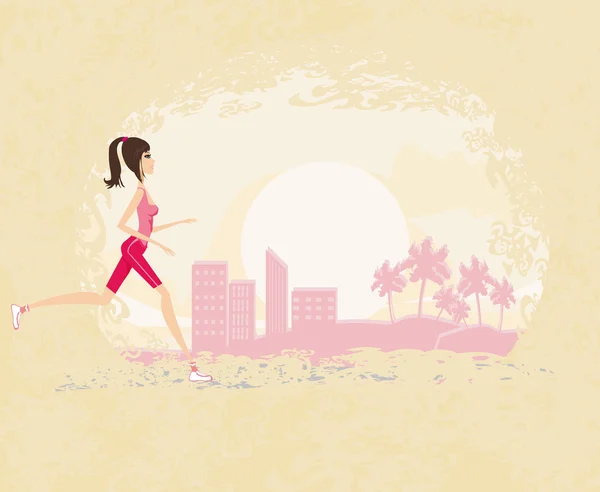 Jogging girl in city — Stock Photo, Image