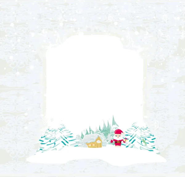 Gott nytt år kort med Santa och vinter landskap — Stockfoto