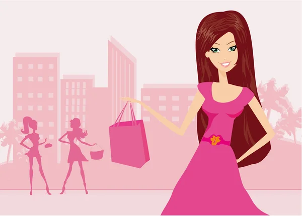 Mode flicka Shopping illustration — Stockfoto