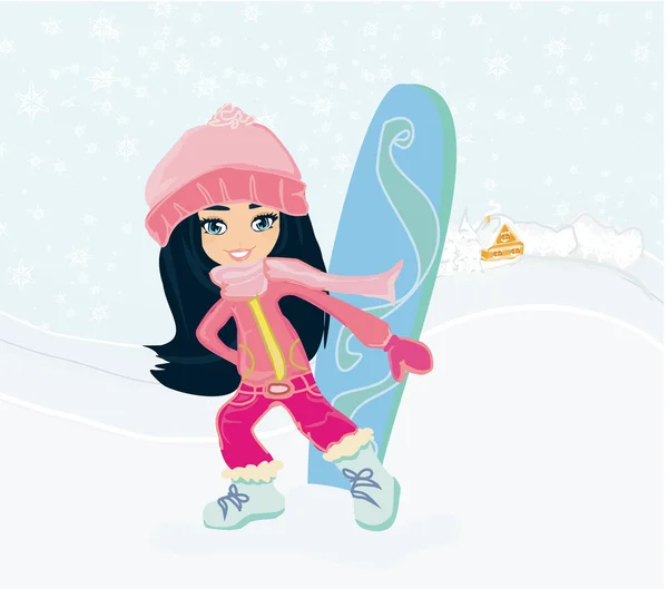 Menina com o snowboard — Fotografia de Stock