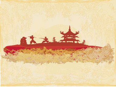 Old paper with Samurai silhouette clipart