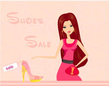 Moda kızı ayakkabı dükkanından alışveriş yapıyor.