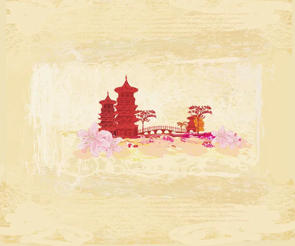 Vieux papier avec paysage asiatique — Photo