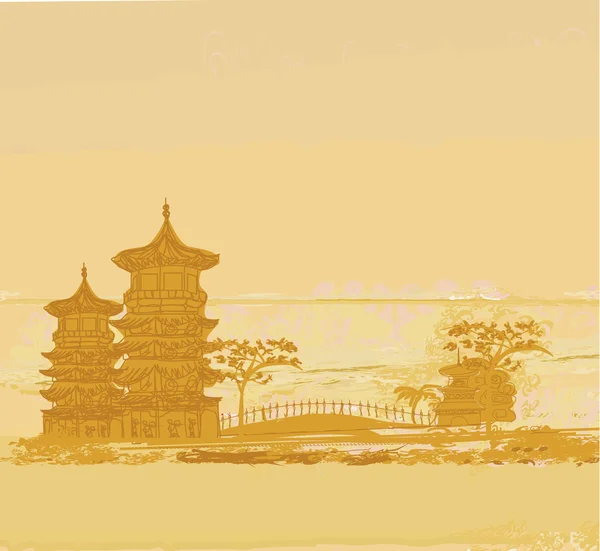 Starý papír s asijskou krajinou — Stock fotografie