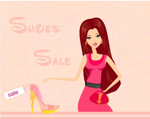 Mode flicka shopping i skobutik — Stockfoto
