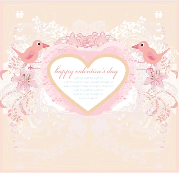 Tarjeta de felicitación del día de San Valentín con 2 pájaros del amor dulces — Foto de Stock
