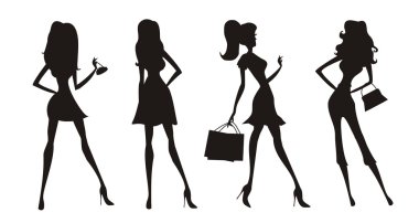  fashion shopping girls silhouettes clipart