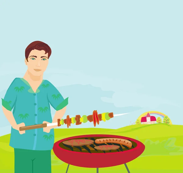 Man cooking on his barbecue — Stock Photo, Image