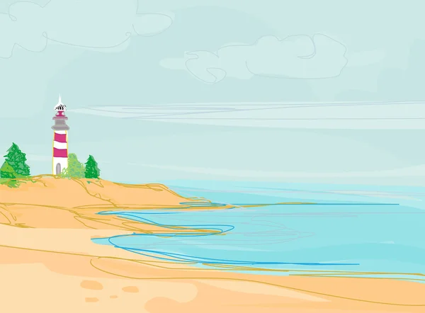 小さなビーチから見た灯台は — ストック写真
