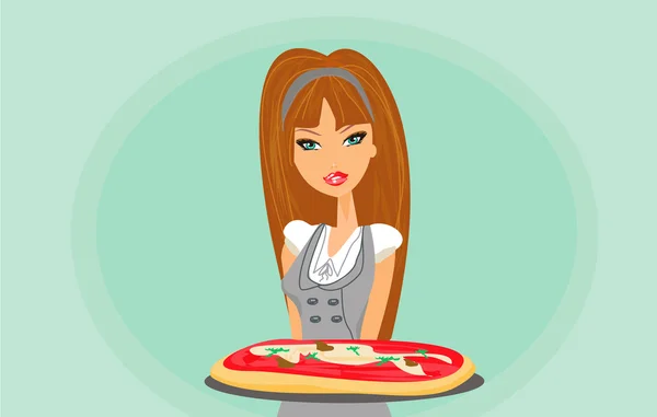 Hermosa mujer disfruta de pizza — Foto de Stock